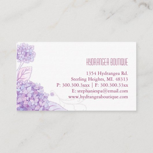 Carte De Visite Élégante Hydrangée Monogramme (Dos)