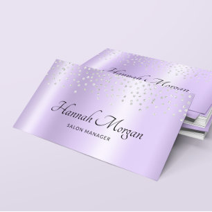 Carte De Visite Élégante Lavande Pale Violet Ombre Argent Confetti