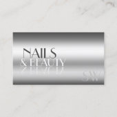 Carte De Visite Elégante lettres miroir moderne argent avec Monogr (Devant)