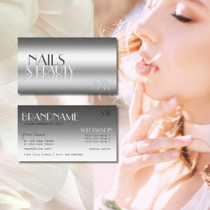 Carte De Visite Elégante lettres miroir moderne argent avec Monogr