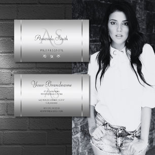 Carte De Visite Élégante Lettres nobles en argent clair avec diama