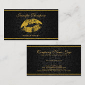 Carte De Visite Élégante Lèvres en or Damas Noir (Devant / Derrière)