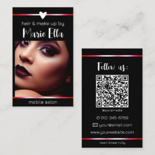 Carte De Visite Élégante ligne rose noire photo Modèle de code QR