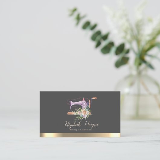 Carte De Visite Élégante machine à coudre à bande d'or (Debout devant)