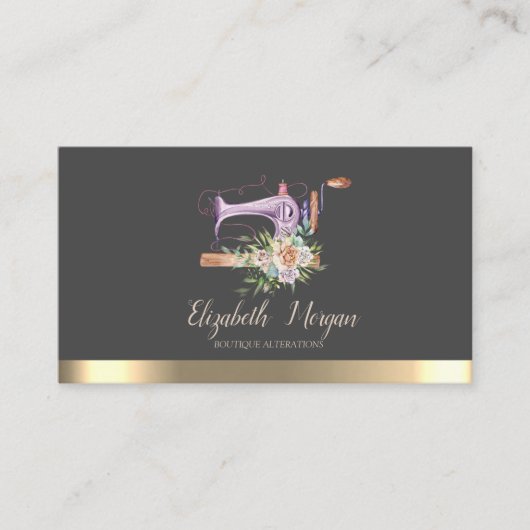 Carte De Visite Élégante machine à coudre à bande d'or (Devant)