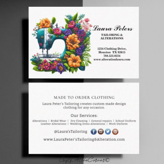 Carte De Visite Élégante Machine à coudre Tailoring de Fleur Tropi