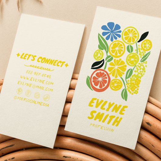 Carte De Visite Elégante Main Tirée Lémérite Jaune Été Rétro