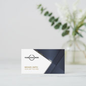 Carte De Visite Elégante Marine Blue Modern Gold Line Professional (Debout devant)