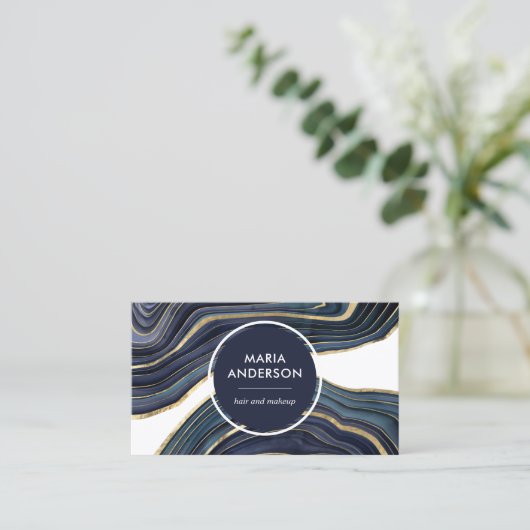 Carte De Visite Elégante Marine moderne Blue Gold Agate Geode Gems (Debout devant)
