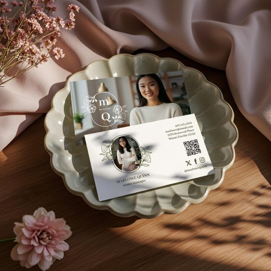 Carte De Visite Élégante marque de logo de Monogram Botanical