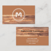 Carte De Visite Élégante menuiserie marron deux tons bois monogram (Devant / Derrière)