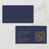 Carte de visite élégante moderne Navy or QR Code (Devant / Derrière)