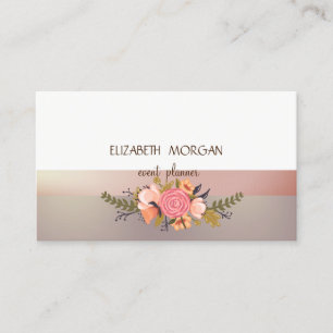 Carte De Visite Élégante moderne rayure rose, fleur aquarelle