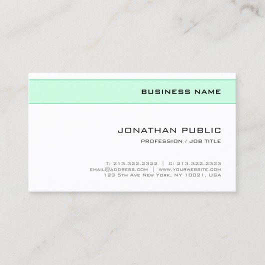 Carte De Visite Elégante Monnaie Vert Blanc Moderne Design minimal (Devant)