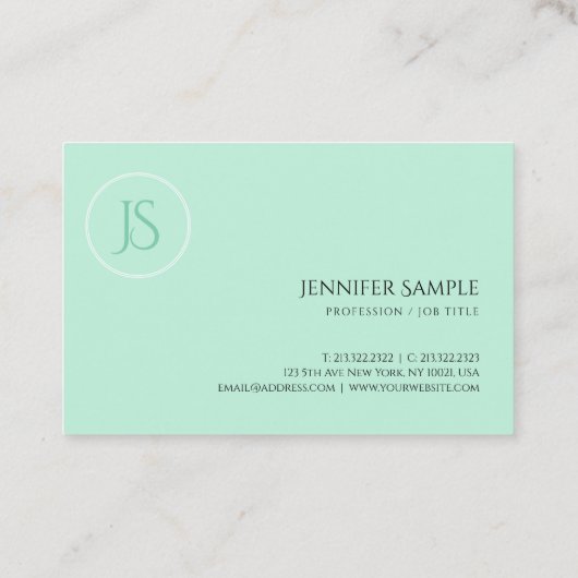 Carte De Visite Élégante Monnaie Vert Monogramme moderne Simple (Dos)