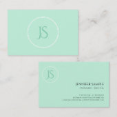 Carte De Visite Élégante Monnaie Vert Monogramme moderne Simple (Devant / Derrière)