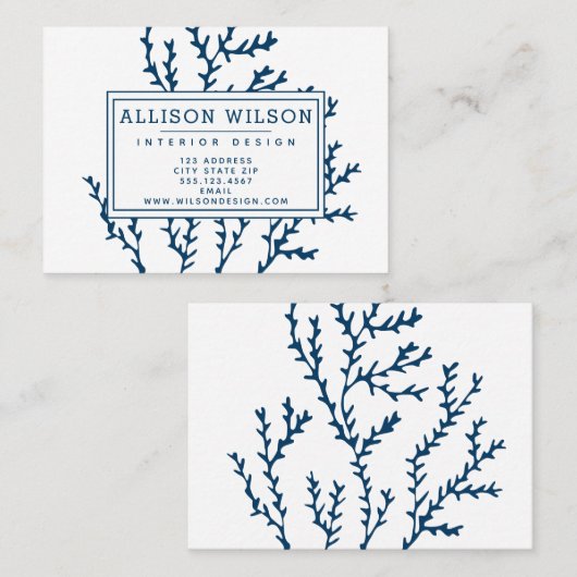 Carte De Visite Elégante Motif d'algues bleu Turquoise - Thème Océ (Devant / Derrière)