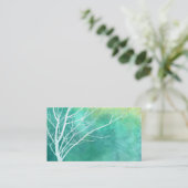 Carte De Visite élégante nature art aquarelle bleu et blanc arbre (Debout devant)