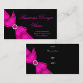 Carte De Visite Elégante Noir Hot Rose Diamond Bow Design 2 (Devant / Derrière)