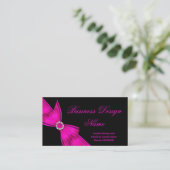 Carte De Visite Elégante Noir Hot Rose Diamond Bow Design 2 (Debout devant)