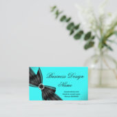 Carte De Visite Elégante Noir Turquoise Diamant Design Bow (Debout devant)