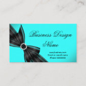 Carte De Visite Elégante Noir Turquoise Diamant Design Bow (Devant)
