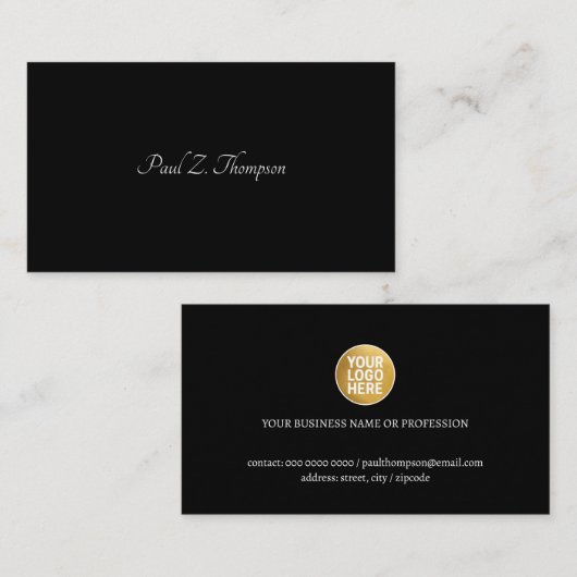 Carte de visite élégante noire avec logo (Devant / Derrière)