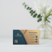 Carte de visite élégante or et vert, Code QR (Debout devant)