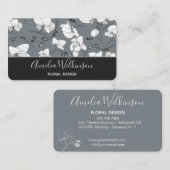 Carte De Visite Elégante orchidée noir & blanc floral délicat gris (Devant / Derrière)