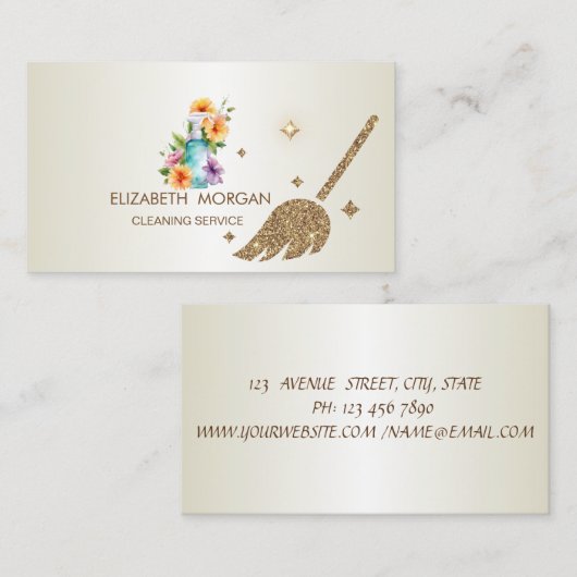 Carte De Visite Élégante Parties scintillant Broom House Floral Sp (Devant / Derrière)