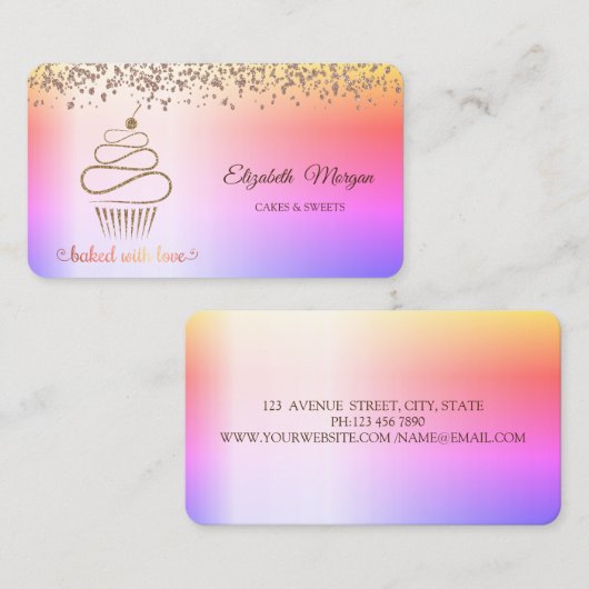 Carte De Visite Elégante Parties scintillant Cupcake, Sucres, Ombr (Devant / Derrière)