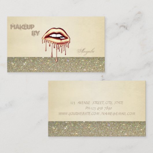 Carte De Visite Élégante Parties scintillant des lèvres à gouttes  (Devant / Derrière)