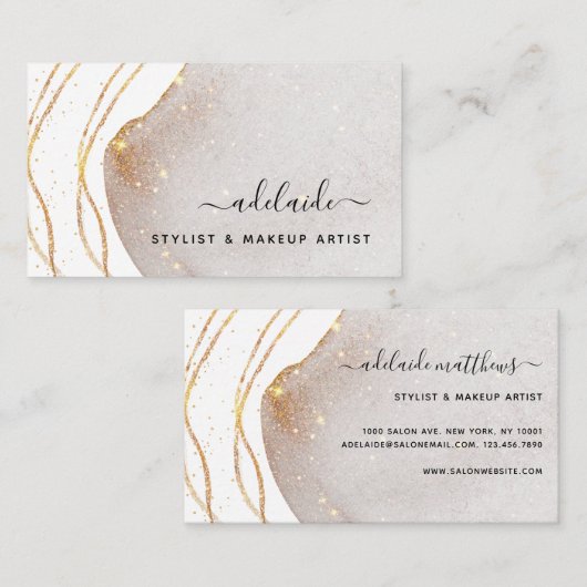 Carte De Visite Élégante Parties scintillant d'or blanc Signature (Devant / Derrière)