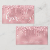 Carte De Visite Élégante parties scintillant dorée rose goutte-à-g (Devant / Derrière)