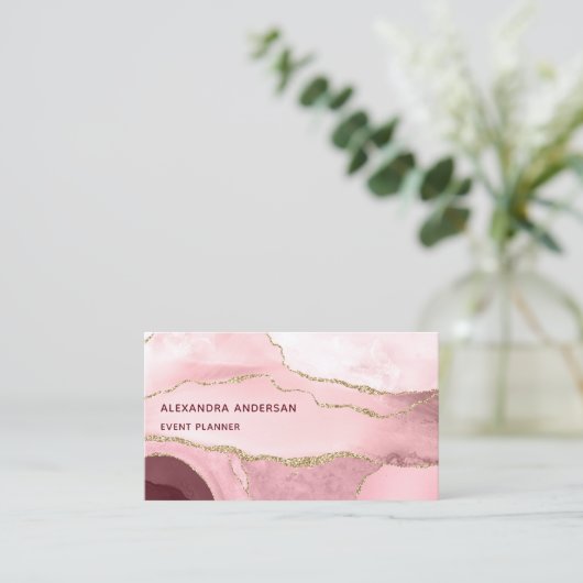 Carte De Visite Elégante Parties scintillant en marbre rose rose r (Debout devant)