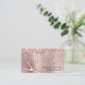 Carte De Visite Elégante parties scintillant en or rose en cuivre  (Debout devant)