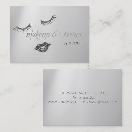 Carte De Visite Élégante Parties scintillant moderne en argent lèv (Devant / Derrière)