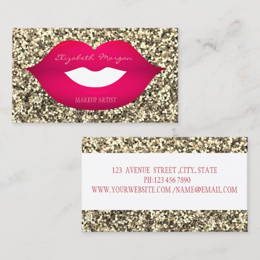 Carte De Visite Elégante Parties scintillant moderne, Lèvres, Maqu (Devant / Derrière)