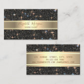 Carte De Visite Elégante Parties scintillant Noire Moderne Luxe, B (Devant / Derrière)