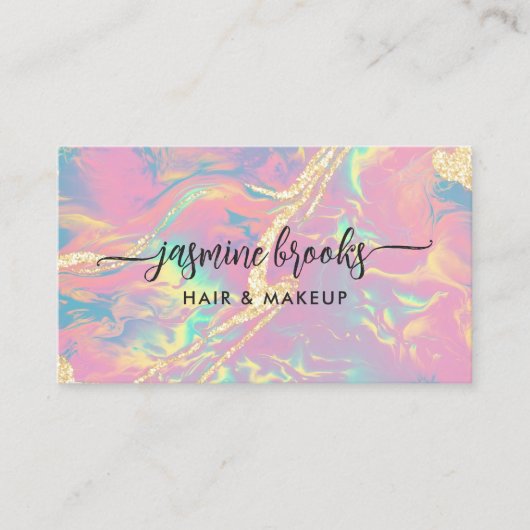 Carte De Visite Élégante Parties scintillant opale Iridescente Gol (Devant)