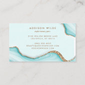 Carte De Visite Elégante Parties scintillant Or Aqua Marble Agate (Dos)