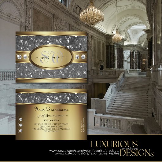 Carte De Visite Elégante Parties scintillant Or Argent Étoiles Dia