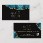 Carte De Visite Elégante Parties scintillant or Bleu Agate Marbre  (Devant / Derrière)