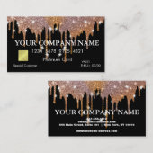 Carte De Visite Elégante Parties scintillant Or Driving Black Cart (Devant / Derrière)