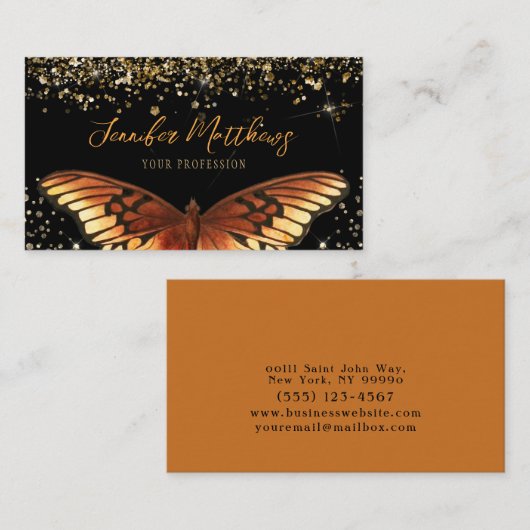 Carte De Visite Elégante Parties scintillant papillon Monarque (Devant / Derrière)