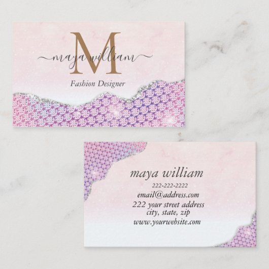 Carte De Visite Élégante Parties scintillant rose des arêtes de si (Devant / Derrière)