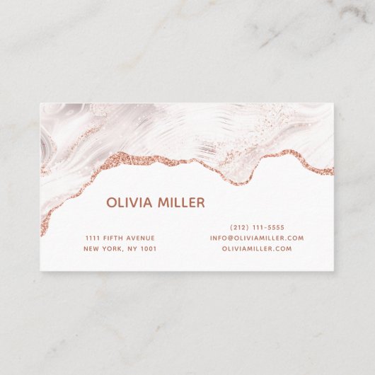 Carte De Visite Elégante Parties scintillant Rose Or Agate Marbre (Dos)