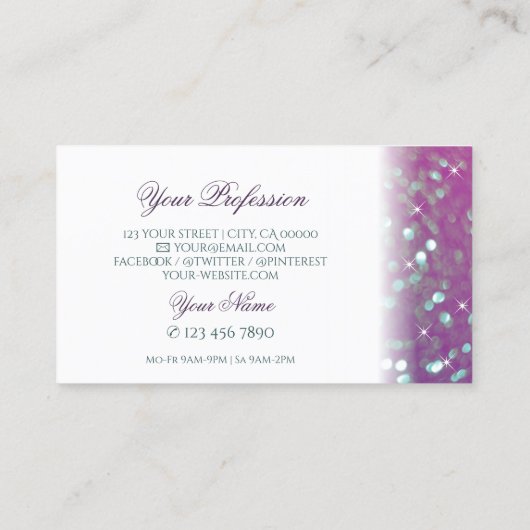 Carte De Visite Elégante Parties scintillant Turquoise rose blanch (Dos)