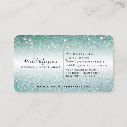 Carte De Visite Élégante Parties scintillant verte Turquoise (Dos)