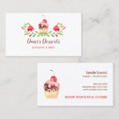 Carte De Visite Élégante pâtisserie de cupcake à l'aquarelle (Devant / Derrière)